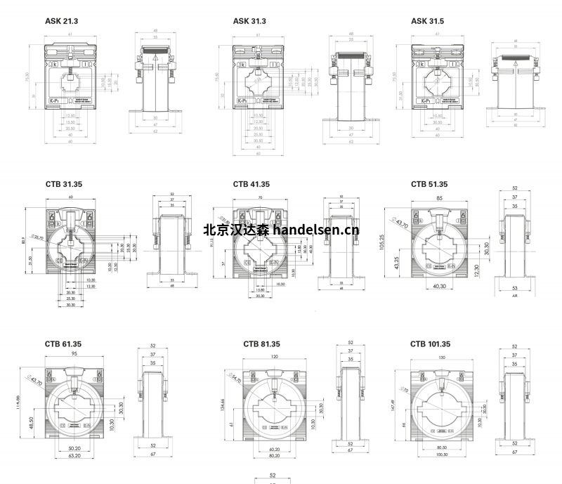 Janitza 塑殼電流互感器等級1尺寸圖 Janitza 塑殼電流互感器等級1尺寸圖